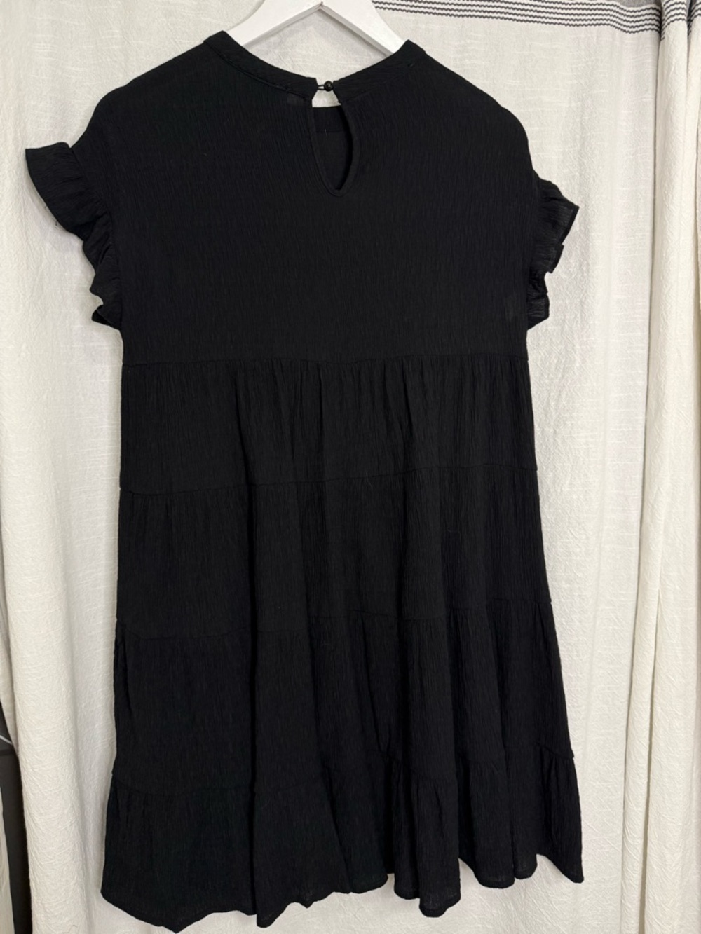 Aura Black Ruffle Sleeve Tiered Mini Dress sz S - Picture 2 of 9